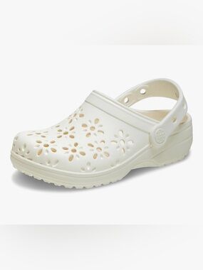 CROCS Kids Floral Cutout Clog in Cream